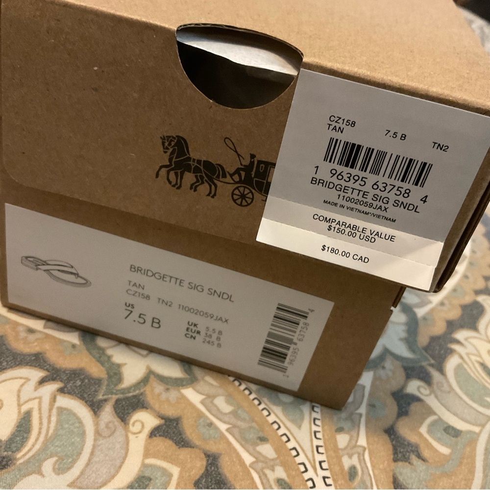 Mint Coach Bridgette. Signature Jacquard Tan Sandals Worn 1x - Picture 14 of 16